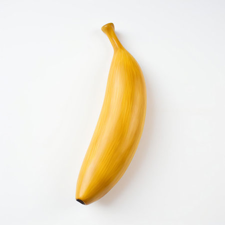 this handmade wood banana, crafted with precision and care, sits proudly on a pristine white background, showcasing its intricate details and natural beauty, perfect for foodies, interior designers, and anyone seeking unique wooden decorative pieces or still-life photography inspiration. ai generatedの素材