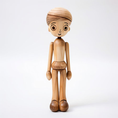 the wooden figurine of a young girl, meticulously handcrafted with precision, stands proudly on a pristine white background, showcasing the artisan's skill in capturing the innocence and charm of childhood, perfect for decorative purposes or as a unique gift. ai generatedの素材