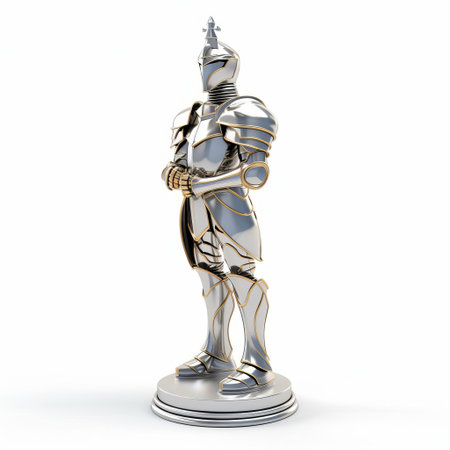 the 3d knight chess figure stands proudly on a pristine white isolated background, its intricately designed armor and majestic horsehead a testament to the game of strategy and skill, evoking feelings of medieval chivalry and intellectual pursuit, perfect for chess enthusiasts and gamers alike. ai generatedの素材