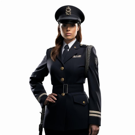the 3d mila master warrant officer, standing proudly in her full-body attire, is set against a crisp white background, showcasing her intricate details and textures, perfect for 3d modeling, animation, and video game design projects focused on military, sci-fi, and futuristic themes. ai generatedの素材