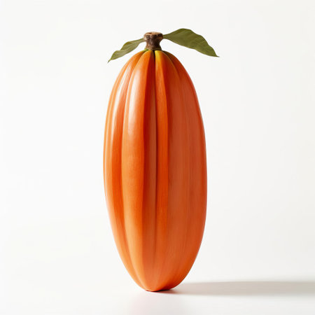 the handmade wood papaya, crafted with precision and care, sits elegantly on a pristine white background, showcasing its intricate details and natural beauty, perfect for home decor, wooden fruit decorations, and rustic kitchen accessories, adding a touch of warmth and coziness to any room. ai generatedの素材