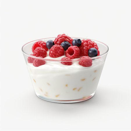 the yogurt, a delicious and healthy snack, is showcased in stunning ultra-realistic 4k resolution, set against a pristine white background, perfect for food bloggers, nutritionists, and health enthusiasts, highlighting the creamy texture and vibrant colors of this popular dairy product. ai generatedの素材