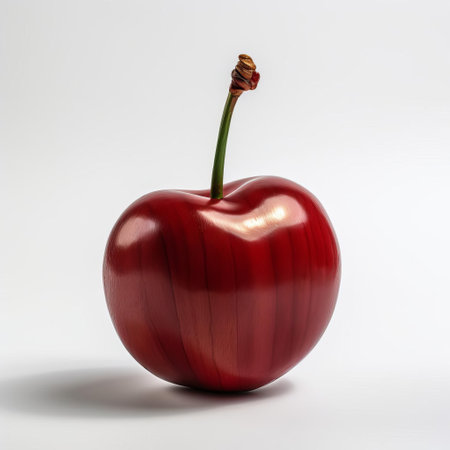 the handmade wooden cherry, beautifully crafted with precision, sits elegantly on a pristine white background, showcasing its intricate details and rich, reddish-brown wood grain, perfect for woodworking enthusiasts, furniture makers, and home decor inspirations. ai generatedの素材