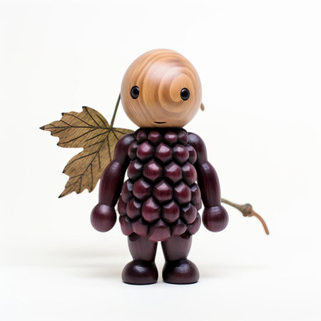 the handmade wooden boysenberry, showcased on a pristine white background, reveals its intricate details and natural beauty, highlighting the craftsmanship of woodworking art, perfect for fruit enthusiasts, woodworkers, and those who appreciate rustic home decor and unique kitchen accessories. ai generatedの素材
