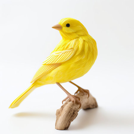 this beautiful handmade wood canary, perched on a pristine white background, showcases exceptional craftsmanship, with intricate details and textures that evoke a sense of natural elegance, perfect for nature lovers, bird enthusiasts, and woodworking aficionados alike, highlighting the beauty of wooden decorative art. ai generatedの素材
