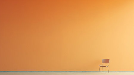 an orange chair sits next to a blank wall in this mock-up illustration. the artwork is created in the style of muted colorscape mastery, featuring minimalist backgrounds reminiscent of emil carlsen's work. the image is rendered in stunning 8k resolution, capturing every detail with exceptional clarity. ai generatedの素材