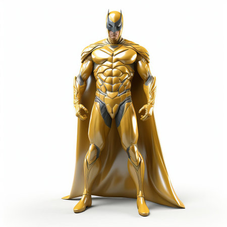 the 3d male superhero, dressed in a vibrant costume, stands confidently on a pure white background, showcasing his muscular physique and dynamic pose, exuding strength and power, perfect for comic book illustrations, video game designs, and fantasy art projects, highlighting heroic characters and fictional personalities. ai generatedの素材
