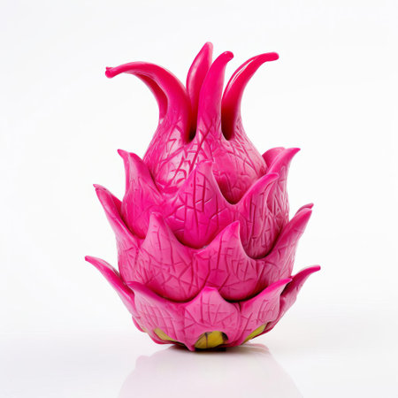 the dragonfruit, a vibrant and exotic fruit, is beautifully recreated in this stunning handmade wooden sculpture, showcased against a crisp white background, highlighting the intricate details and textures of the wooden art piece, perfect for fruit enthusiasts and wooden decorative item collectors. ai generatedの素材