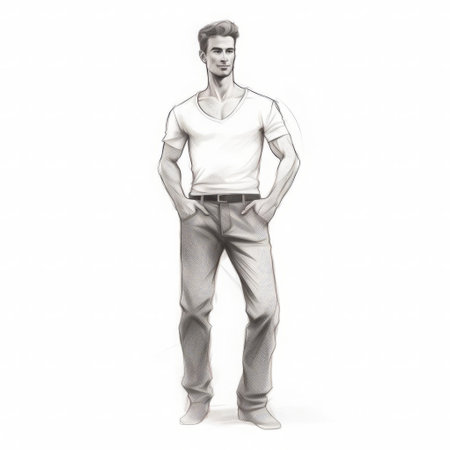 the illustration of a male figure, showcased in a full-body pose, stands out against a pristine white isolated background, highlighting the subject's detailed features and subtle textures, perfect for commercial or personal projects requiring a neutral and clean visual aesthetic. ai generatedの素材