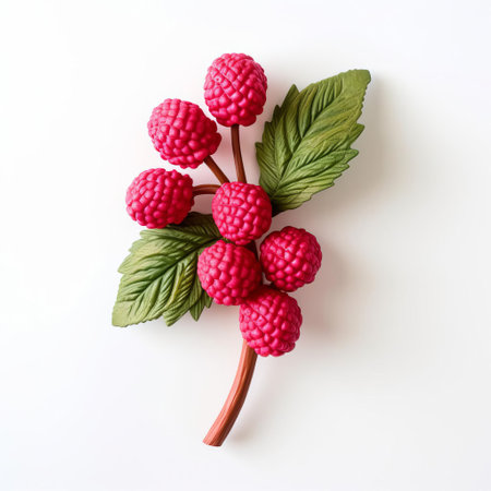 the handmade wooden raspberry, crafted with precision and care, sits elegantly on a pristine white background, showcasing its intricate details and natural beauty, perfect for food bloggers, culinary enthusiasts, and anyone seeking rustic, organic, and artisanal kitchen decor inspiration. ai generatedの素材
