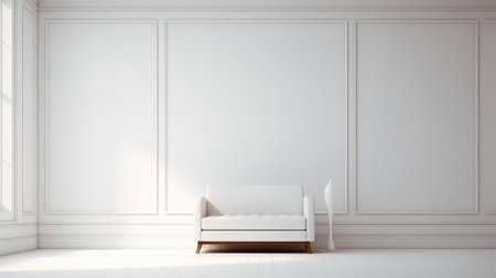 an empty room with white walls and chairs, showcasing panel composition mastery and monochromatic elegance. the 8k resolution captures the minimalist palette and old-world charm, while the anti-clutter and minimalist designs highlight the precise detailing. ai generatedの素材