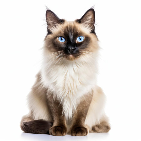 the balinese cat, a stunning breed of domestic feline, is showcased in this high-quality photo, isolated on a pristine white background, highlighting its slender yet muscular full body, with its striking coat pattern and vibrant eyes, a true marvel of feline beauty and elegance. ai generatedの素材