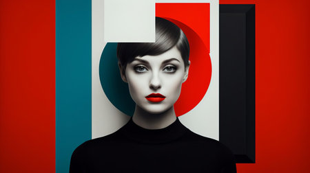the symbolism portrait, adorned with vibrant colors and geometric shapes, embodies the essence of suprematism, as bold black lines and abstract forms converge to convey a sense of mystique and otherworldly energy, evoking emotions and sparking imagination. ai generatedの素材