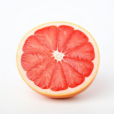 the handmade wood grapefruit, meticulously crafted to resemble the real fruit, sits proudly on a pristine white background, showcasing its intricate details and textures, perfect for food bloggers, fruit enthusiasts, and home decor aficionados seeking unique wooden decorative pieces or still life photography inspiration. ai generatedの素材