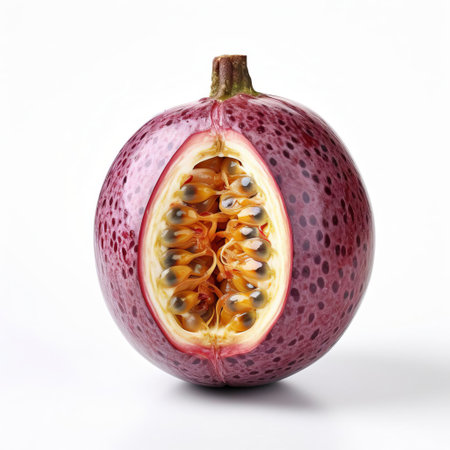 the handmade wood passion fruit sculpture, meticulously crafted with precision, sits proudly on a pristine white background, showcasing its intricate details and vibrant colors, perfect for fruit enthusiasts, woodworkers, and home decor enthusiasts seeking unique wooden decorative pieces. ai generatedの素材