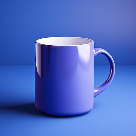 this stunning sapphire mug mockup sits elegantly against a vibrant, ombre-inspired colored background, showcasing a mesmerizing gradient of sapphire shades that evoke feelings of luxury and sophistication, perfect for designers seeking premium branding and packaging visuals. ai generatedの素材
