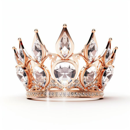 a diamond and rose gold crown, designed in the style of octane render, features high-key lighting, exaggerated proportions, clear edge definition, and a touch of sparklecore. ai generatedの素材