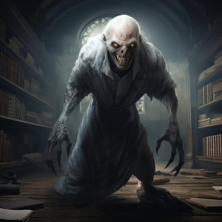 descend into the halls of this haunted school, where a chilling creature of nightmares lurks. with glowing red eyes and gnarled features, it embodies the stuff of childhood fears. shadows cling to its form, and its jagged teeth promise no mercy. a truly terrifying presence, this creature embodies the unsettling allure of the unknown. prepare for a shiver down your spine. ai generatedの素材