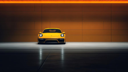 the porsche 911 gt4 wallpaper showcases the sleek and powerful sports car in a dark yellow and light orange color scheme. the minimalist portraits capture the essence of the car's design, while the dramatic light and shadow add depth to the image. the soft-focus technique enhances the overall aesthetic, reminiscent of phoenician art. with rtx on, this wallpaper is a stunning visual treat. ai generatedの素材
