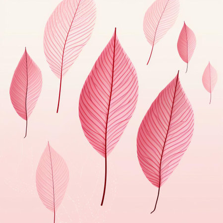 autumn leaves, delicately illustrated in soft pink hues, stand out against a clean, minimalist background, evoking a sense of serene simplicity and understated elegance, perfect for modern design and decoration, particularly in fall-themed home decor and stationery. ai generatedの素材