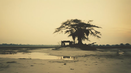 the abandoned streets of bangladesh are captured in this haunting polaroid retro photo, evoking a sense of desolation and eeriness, with the dark tones and empty landscapes transporting viewers to a foreboding atmosphere, reminiscent of a post-apocalyptic scene, exuding a sense of mystery and solitude. ai generatedの素材