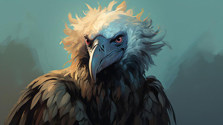 the vulture illustration exudes a serene atmosphere, radiating a peaceful and calm feeling, showcasing the majestic bird's gentle side, often overlooked in favor of its scavenging reputation, highlighting the importance of coexistence with nature and wildlife conservation. ai generatedの素材