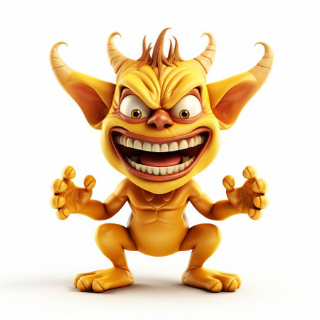 the demon, a 3d cute male character, stands confidently on a pristine white background, showcasing his full body in a striking pose, perfect for fantasy and mythology-inspired designs, digital art, and creative projects, evoking a sense of mystique and playfulness. ai generatedの素材