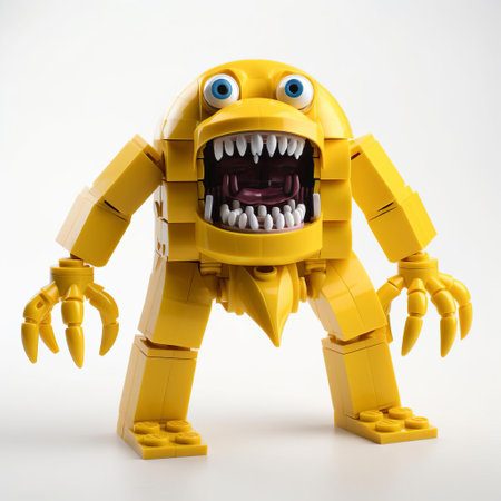 the lego creature, standing proudly on a pristine white background, showcases its vibrant colors and intricate details, highlighting the iconic toy brand's ability to spark imagination and creativity in kids and adults alike, perfect for fans of lego toys, mini-figures, and collectibles. ai generatedの素材