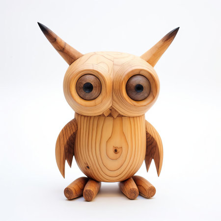 the wooden figurine, meticulously handcrafted with precision, stands proudly on a pristine white background, showcasing its intricate details and rustic charm, evoking a sense of whimsy and wonder, perfect for woodworking enthusiasts and fans of unique decorative pieces, wooden art, and handmade crafts. ai generatedの素材
