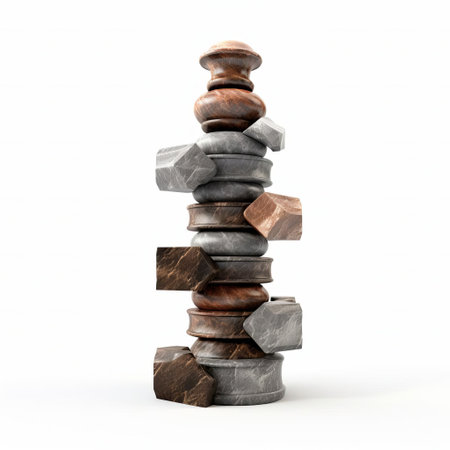 the 3d rock chess figure stands proudly on a pristine white isolated background, showcasing its intricate details and textures, perfect for graphic designers and gamers alike, ideal for illustrations, advertisements, and digital art projects related to strategy, board games, and fantasy. ai generatedの素材