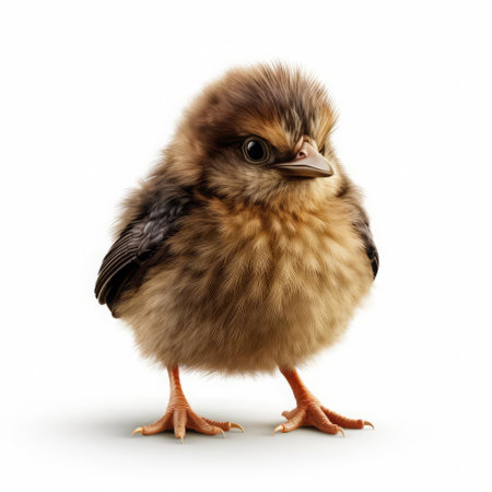 the adorable 3d baby bird, with its soft and fluffy feathers, sits alone on a pristine white isolated background, showcasing its delicate features and tiny beak, perfect for use in nursery decorations, baby shower invitations, or children's book illustrations, highlighting innocence and new life. ai generatedの素材