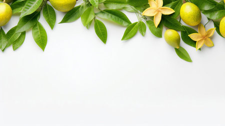 starfruit, a vibrant and exotic tropical fruit, is beautifully arranged on a white chalkboard, creating a stunning flat lay view banner perfect for food bloggers, fruit enthusiasts, and health-conscious individuals looking for a visually appealing representation of a nutritious and refreshing snack. ai generatedの素材