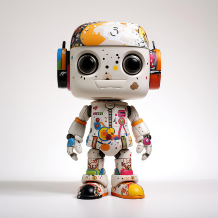 the superplastic vinyl toy stands proudly on a pristine white background, showcasing its vibrant colors and intricate design details, perfect for collectors and enthusiasts of limited edition art toys and figurines, highlighting the unique style of the renowned artist. ai generatedの素材