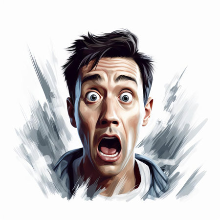the stunning graphic design element, featuring a bold and vibrant shocked face emoticon, pops against a crisp white background, perfect for adding a touch of modern humor and personality to social media posts, blogs, and marketing materials, ideal for designers and content creators seeking eye-catching visuals. ai generatedの素材