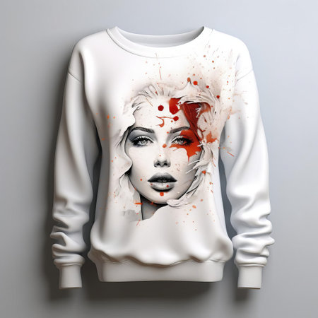 the sweat design, showcased against a pristine white background, boasts vibrant colors and intricate details, perfect for fashion enthusiasts and designers seeking inspiration for their next clothing line or streetwear collection, featuring trendy graphics and modern typography. ai generatedの素材