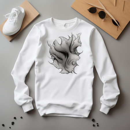 the sweat design, set against a pristine white background, showcases a mesmerizing fusion of vibrant colors and intricate patterns, perfect for fashion enthusiasts and designers seeking inspiration for trendy streetwear, athletic wear, and casual apparel, highlighting the latest sweatshirt fashion trends. ai generatedの素材