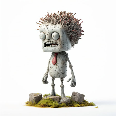 "explore the intricate details of this zombie figurine, inspired by the unique styles of evgeni gordiets, clemens ascher, and didier lourenco. the concrete material adds a sense of grittiness to the inventive character design, featuring spiky mounds and a full-body view on a white isolated background. a must-have for collectors of unconventional art pieces.", ai generatedの素材