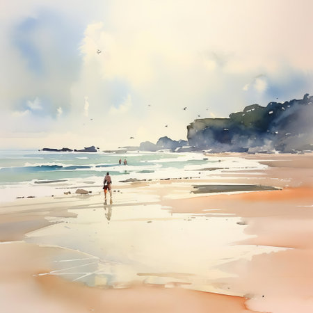 discover a stunning flat watercolor beach scene, meticulously crafted by renowned artist thomas schaller. delight in the serene beauty of this drawing, where schaller's mastery of the medium brings the coastline to life. from the gentle wash of the waves to the soft pastel hues, this artwork captures the tranquil essence of a day at the beach. perfect for art enthusiasts and collectors, this thomasの素材