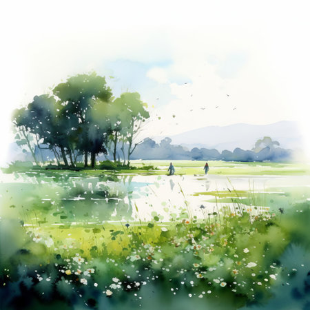 discover a stunning flat watercolor meadow scene, meticulously created by renowned artist thomas schaller. this exquisite piece showcases schaller's mastery of watercolor techniques, with a focus on delicate hues and fluid brushstrokes. perfect for art enthusiasts and collectors, this schaller meadow drawing captures the serene beauty of nature. a true masterpiece for your collection. ai generatedの素材
