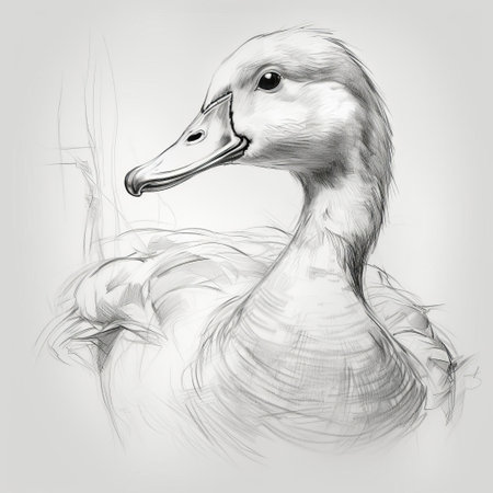 "duck comes to life in this rough pencil sketch, characterized by expressive scribbles and marks. a fascinating display of artistic process, it showcases the initial stages of creation.", ai generatedの素材