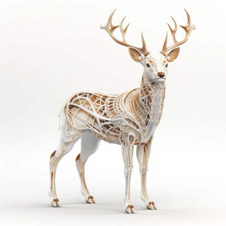 discover a full-body 3d deer model, created with pixar technology, showcased against a crisp white isolated background. this stunning digital artwork brings the deer's natural beauty to life, making it perfect for various graphic design projects. ai generatedの素材
