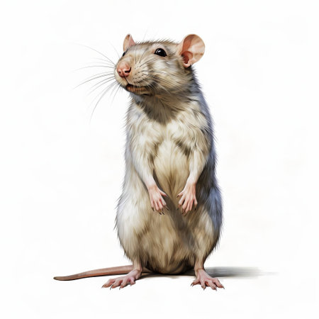 the rat, posed in a natural full-body stance, is beautifully captured in a life drawing on a pristine white isolated background, showcasing intricate details and textures, perfect for biology and anatomy studies, or as a unique element in graphic design and illustration projects. ai generatedの素材