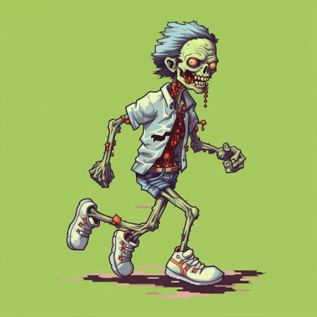 witness a thrilling 3d 8-bit pixelated cartoon of a zombie in action, showcasing its ultrarunning skills on a clean white background. this unique combination of retro style and intense motion creates a captivating visual experience. ai generatedの素材