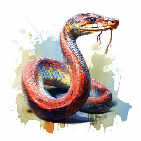 the snake, coiled and twisted, stretches its full body across a pristine white isolated background, showcasing its intricate scales and mesmerizing patterns, perfect for life drawing and illustration inspiration, reptile enthusiasts, and those fascinated by serpents in art and design. ai generatedの素材