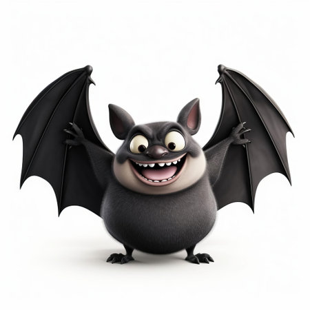 the fat bat, a nocturnal mammal, is showcased in stunning 3d illustration, depicting its full body in meticulous detail, set against a crisp white isolated background, highlighting its unique physical characteristics, perfect for nature enthusiasts, wildlife lovers, and graphic designers seeking high-quality visuals. ai generatedの素材