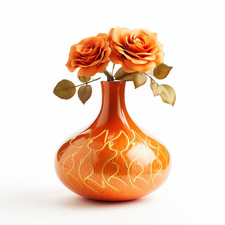 the elegant gourd vase, adorned with a beautiful rose, sits isolated on a pristine white background, showcasing its unique, earthy charm and rustic beauty, perfect for adding a touch of natural elegance to any home decor or floral arrangement. ai generatedの素材