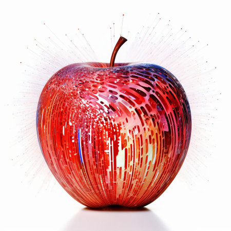 the apple, a symbol of wisdom and health, takes center stage in this stunning piece of algorithmic art, isolated on a pristine white background, showcasing the beauty of digital creativity and precision, perfect for tech-savvy designers and art enthusiasts alike. ai generatedの素材