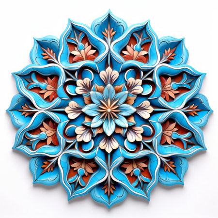 the iranian art piece, meticulously crafted by skilled hands, showcases intricate designs and patterns, blending traditional persian motifs with modern flair, set against a pristine white isolated background, perfect for art enthusiasts and collectors of middle eastern handicrafts. ai generatedの素材