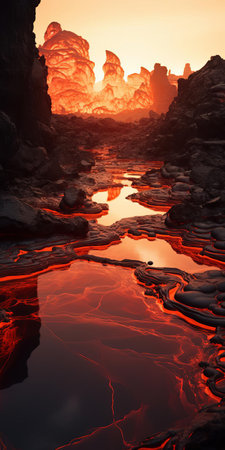 "experience the raw power of japan's volcanic landscapes in this stunning photograph. from a unique perspective, witness the dry land and bubbling pools of lava, illuminated by natural and cinematic lighting. with super-detailed resolution and an unusual perspective, this hasselblad 6h shot captures the otherworldly beauty of japan's hottest and most inhospitable places on earth. a true spectacle of nature photography.", ai generatedの素材