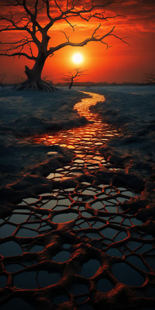 "bangladesh's harsh environment showcases a breathtaking landscape of dry land and boiling lava pools. witness the unique perspective of this natural wonder, captured with professional-grade hasselblad 6h cameras. the super-detailed shot, enhanced by octane rendering, features striking cinematic lighting that highlights the otherworldly beauty of this east asian gem.", ai generatedの素材